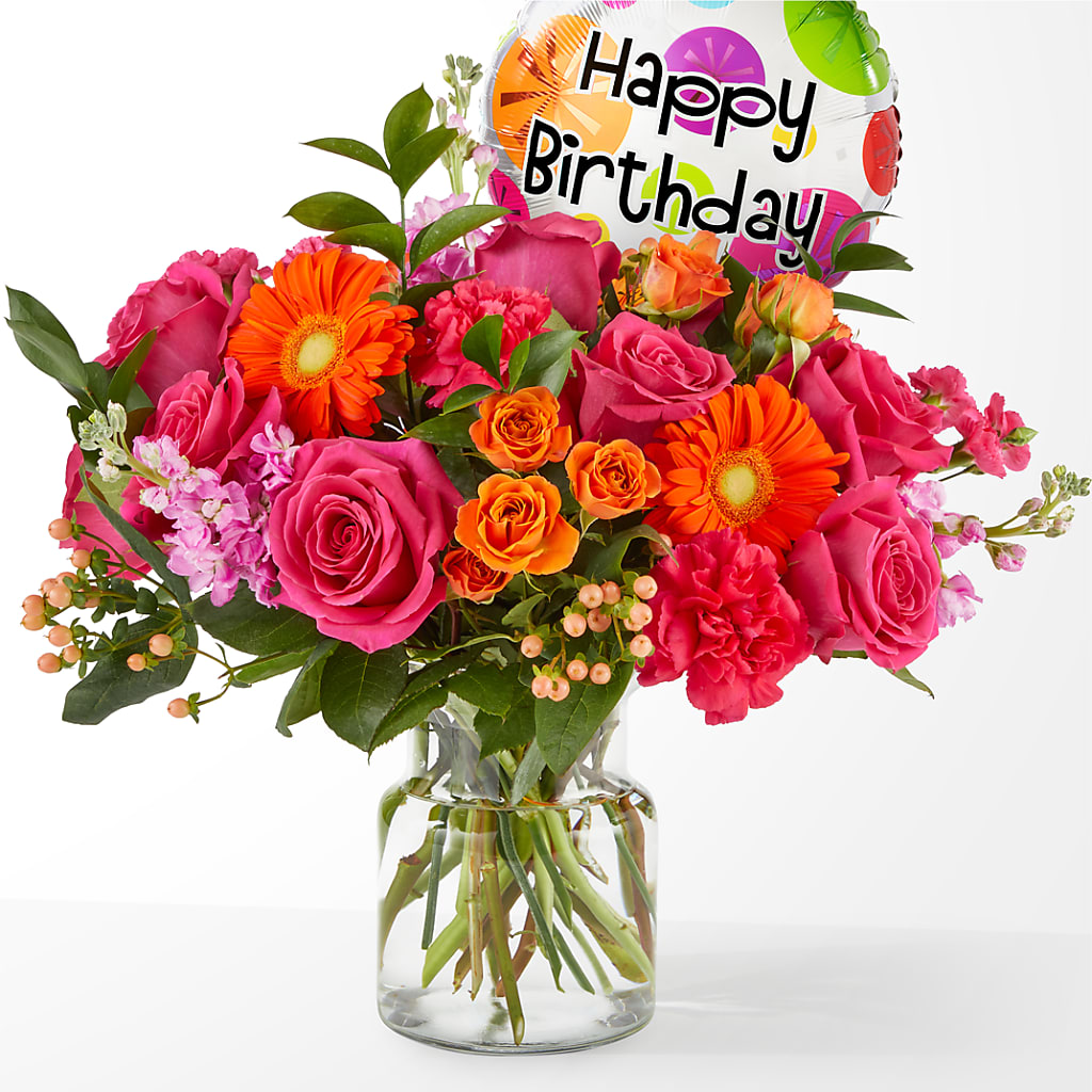 Fiesta Bouquet with Birthday Balloon – EAST MAIN GARDENS FLRST & GREENHSES INC, Niles MI