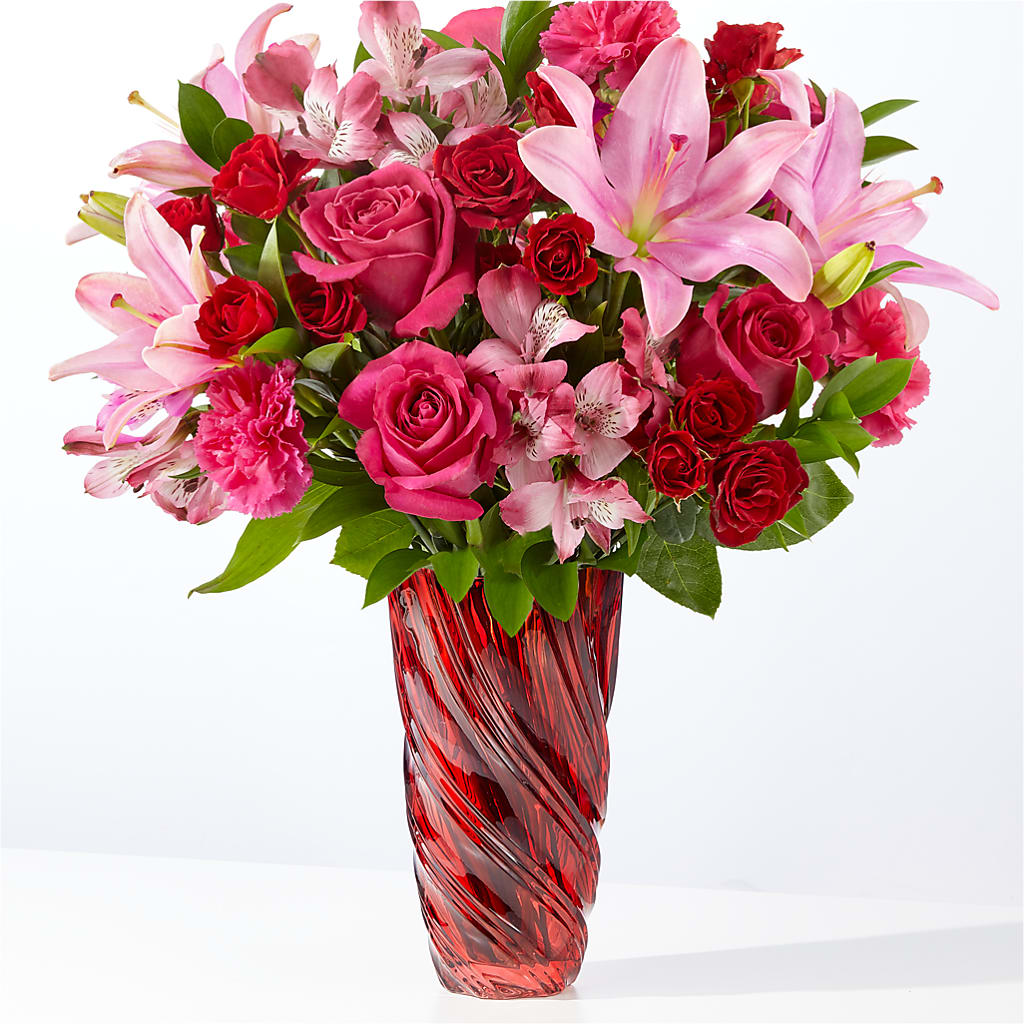 In Love Bouquet with Luxe Swirl Vase – EAST MAIN GARDENS FLRST & GREENHSES INC, Niles MI