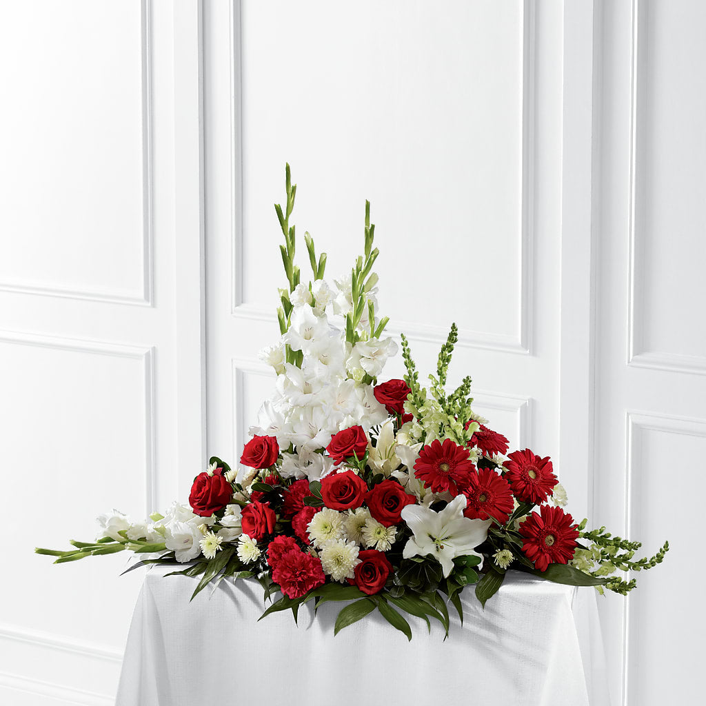 Crimson & White Arrangement – EAST MAIN GARDENS FLRST & GREENHSES INC, Niles MI