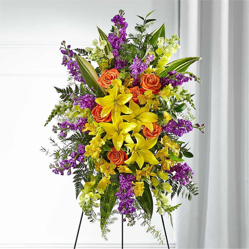 Thoughtful Prayers Standing Spray – EAST MAIN GARDENS FLRST & GREENHSES INC, Niles MI