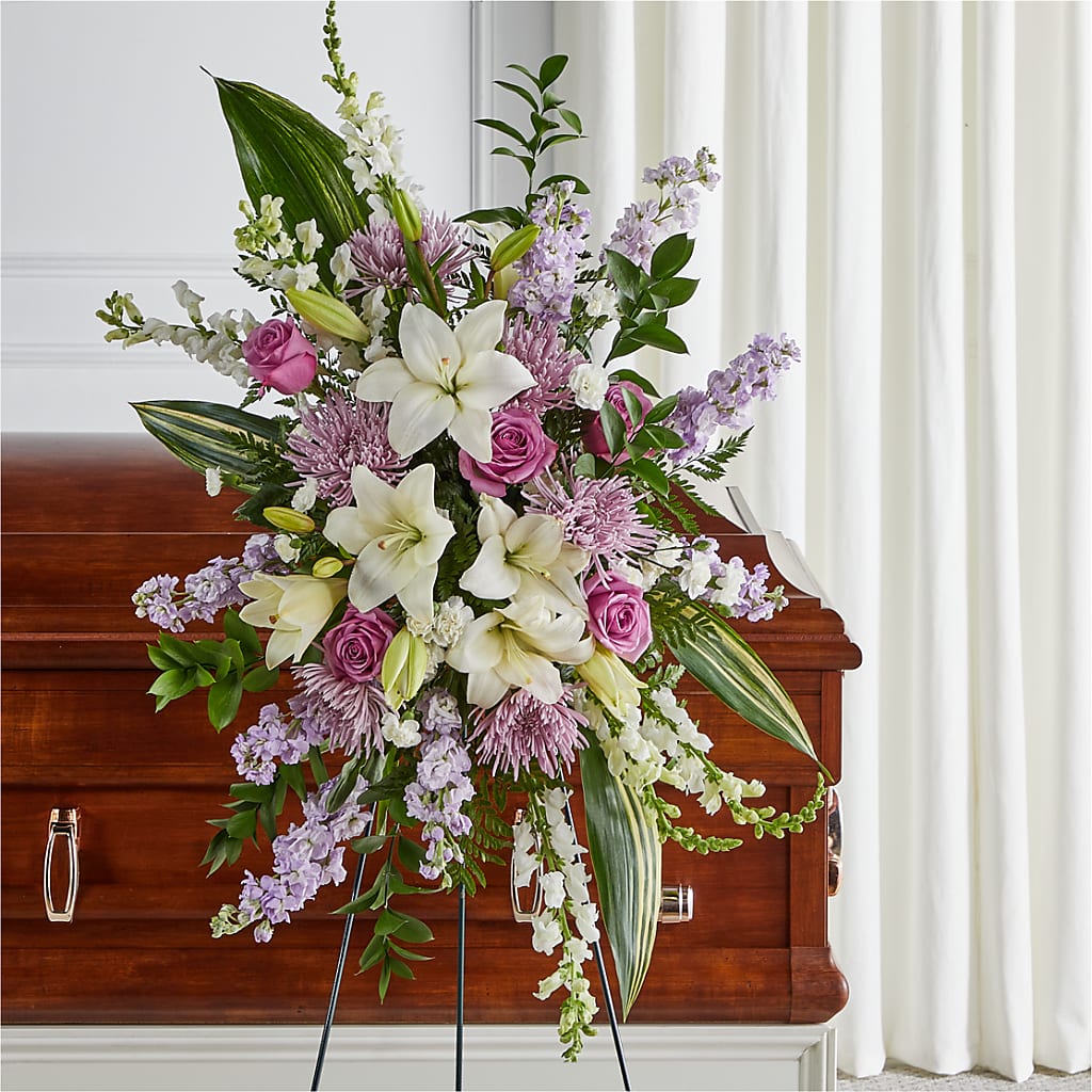Grateful Hearts Standing Spray – EAST MAIN GARDENS FLRST & GREENHSES INC, Niles MI