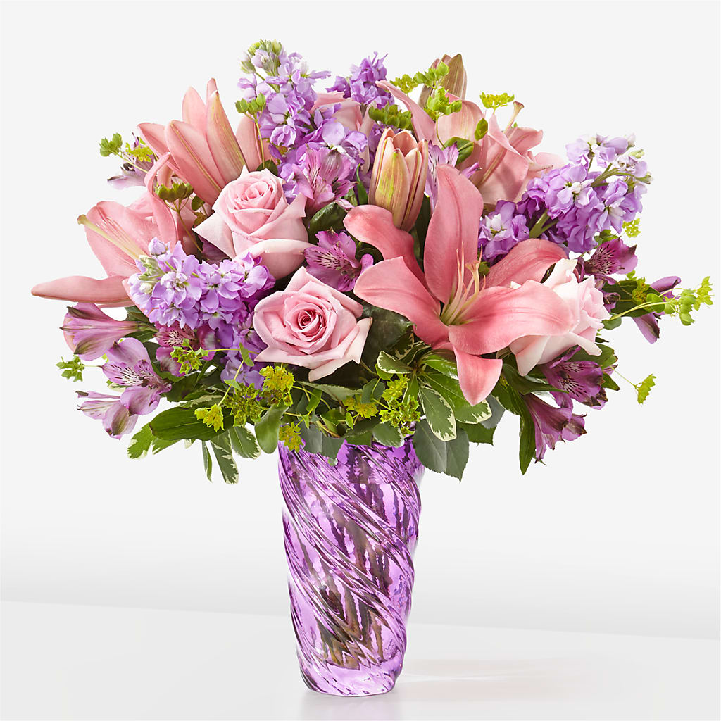 Precious Petals Bouquet with Luxe Swirl Vase – EAST MAIN GARDENS FLRST & GREENHSES INC, Niles MI