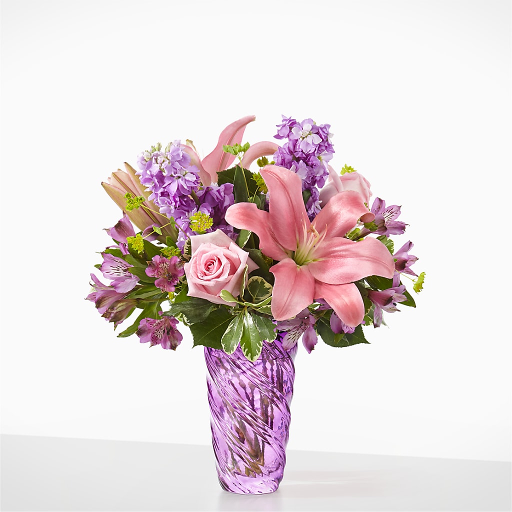 Precious Petals Bouquet with Luxe Swirl Vase – EAST MAIN GARDENS FLRST & GREENHSES INC, Niles MI