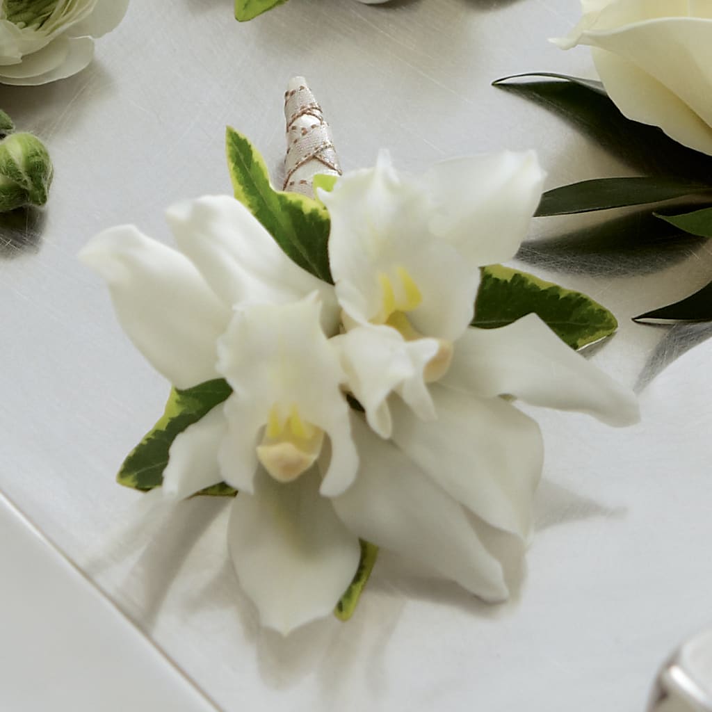 White Mini Cymbidium Boutonniere – EAST MAIN GARDENS FLRST & GREENHSES INC, Niles MI