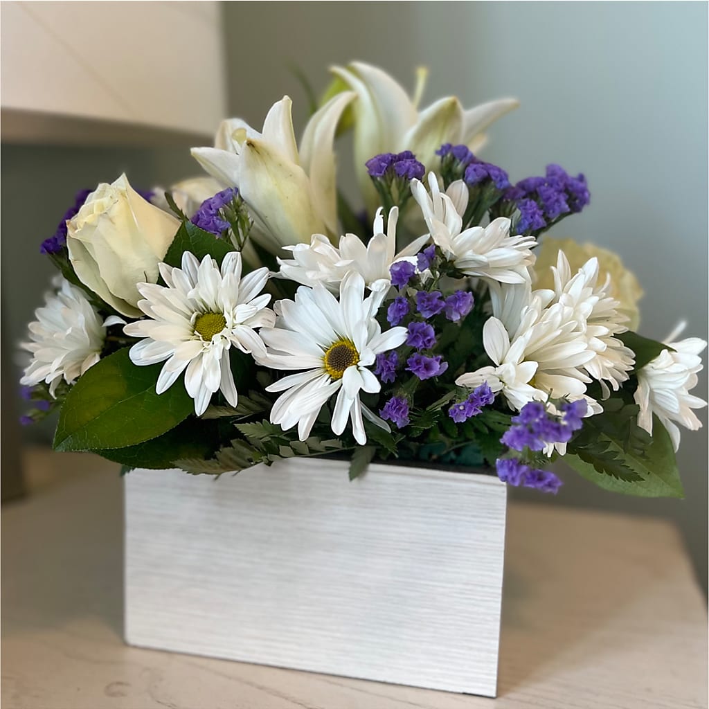 Beyond Blue Box Bouquet – EAST MAIN GARDENS FLRST & GREENHSES INC, Niles MI