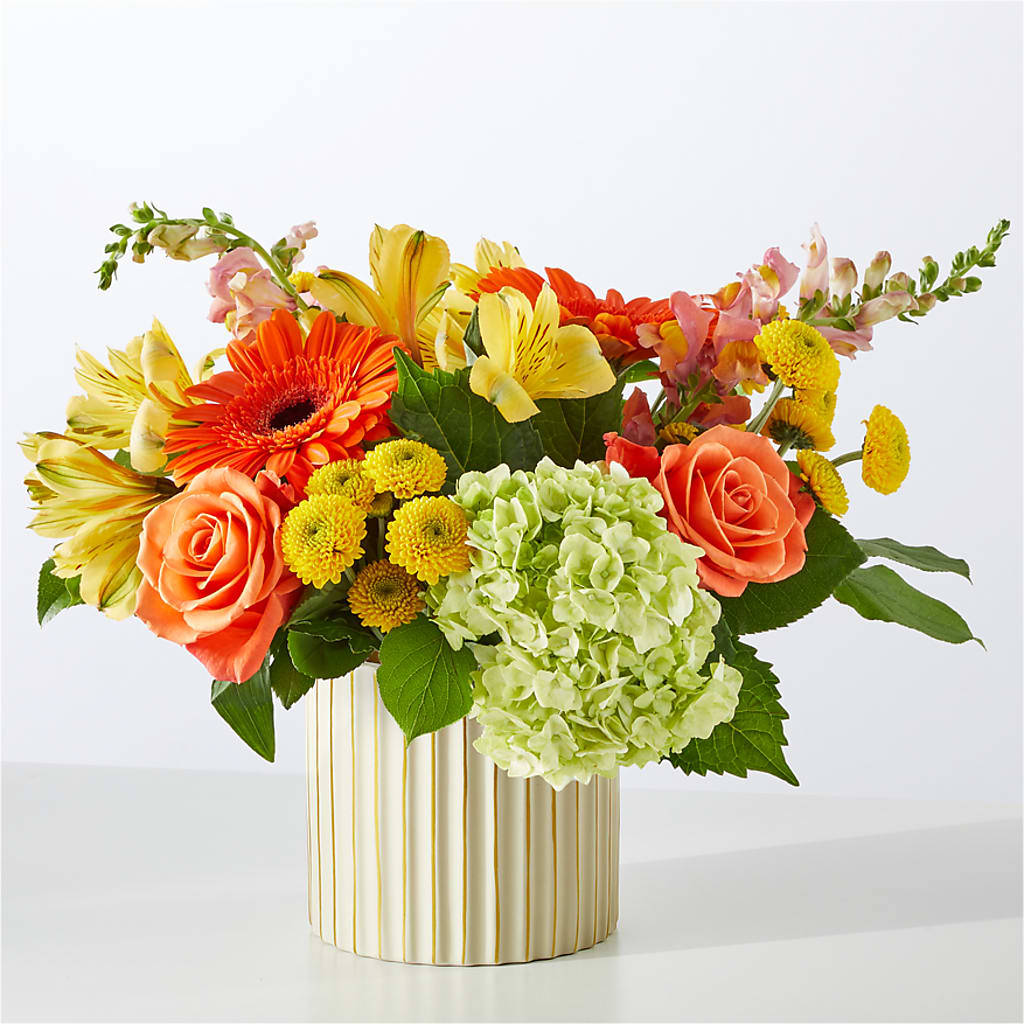 Autumn Sunshine Bouquet with Ivory Vase – EAST MAIN GARDENS FLRST & GREENHSES INC, Niles MI