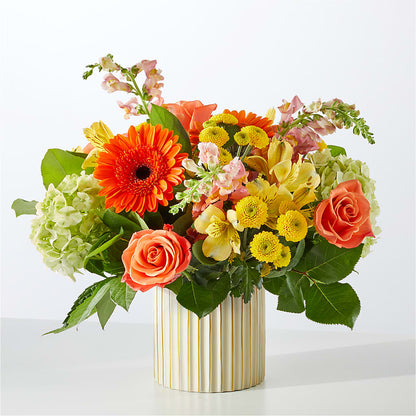 Autumn Sunshine Bouquet with Ivory Vase – EAST MAIN GARDENS FLRST & GREENHSES INC, Niles MI